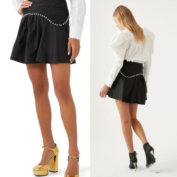 Aje Florence Skirt Black With Pearl Trim Mini US Size 4 - Picture 6 of 15